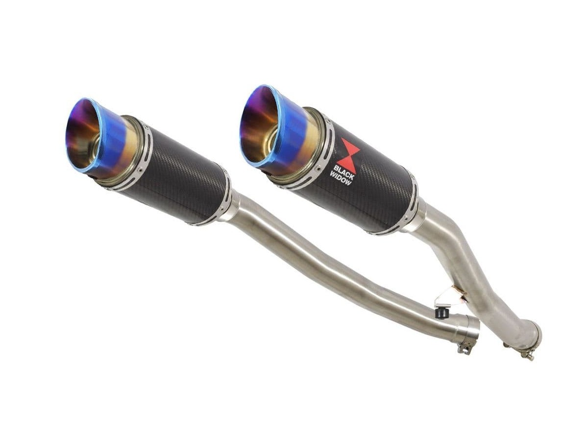 4-2 Exhaust Silencers 200mm Round Blue Tip Carbon KAWASAKI ZZR 1400 Ninja ZX14 2008-2011 Black Widow