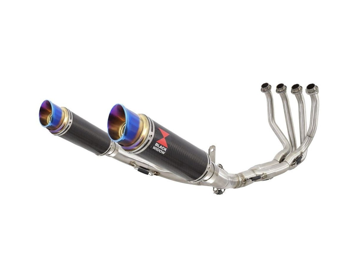 4-2 De-Cat Performance Exhaust System 230mm Round Blue Tip Carbon Silencers KAWASAKI Z900RS & Cafe Black Widow