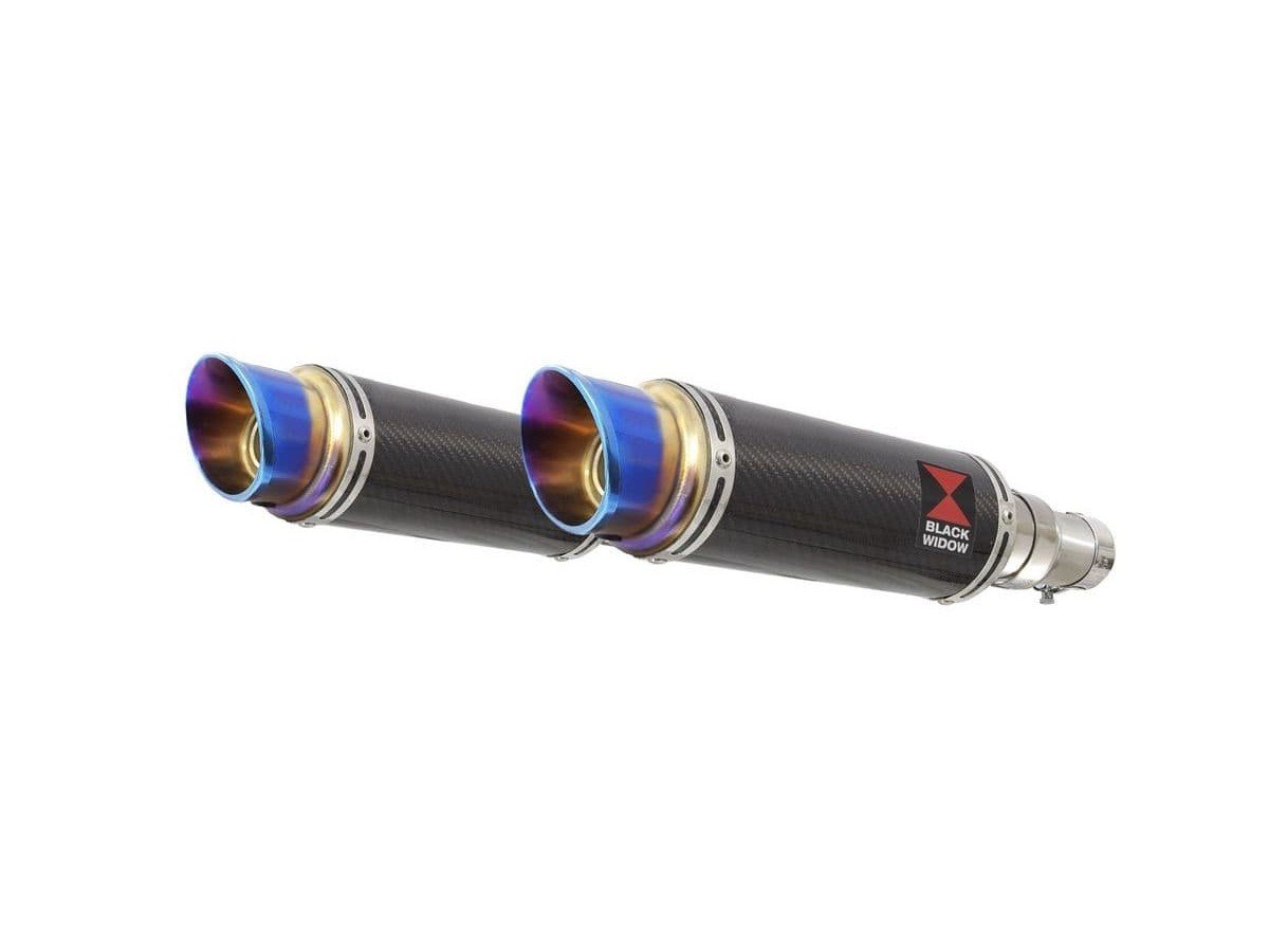 Exhaust Silencers 230mm GP Round Blue Tip Carbon TRIUMPH 900 Street Twin 2016-2019 Black Widow