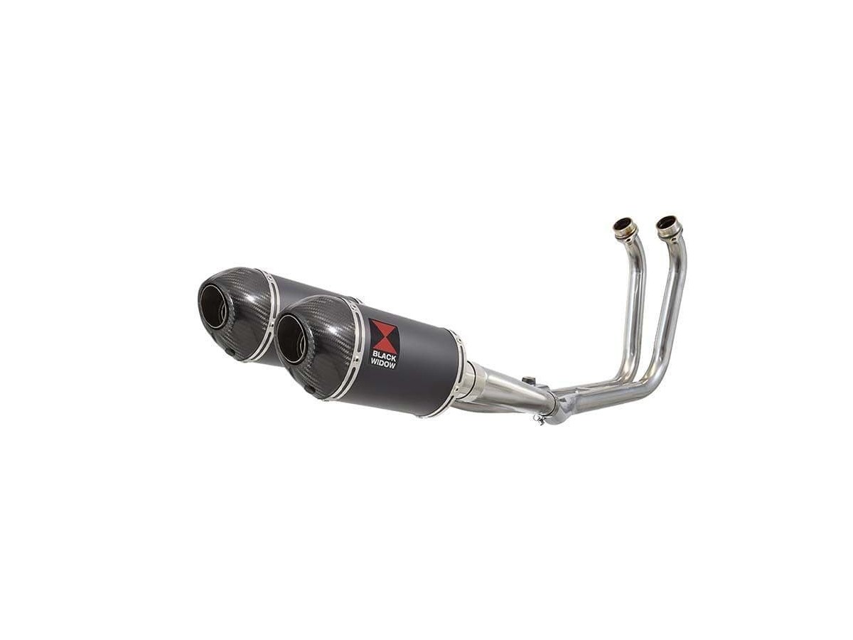 2-2 Full Exhaust System with 200mm Oval Black Stainless Carbon Tips Silencers YAMAHA TDM 900 Black Widow