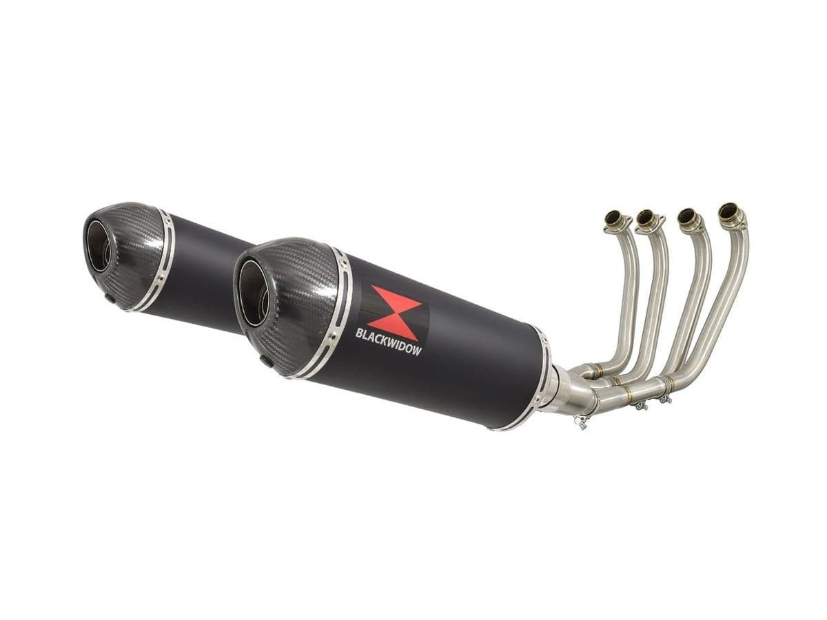 4-2 Exhaust System 300mm Oval Black Stainless Carbon Tip Silencers YAMAHA XJR1300 XJR 1300 1998 - 2006 Black Widow