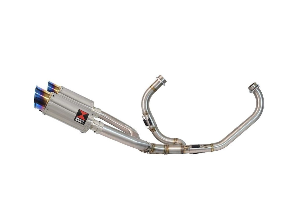 Exhaust System + 200mm Round Blue Tip Stainless Silencers HONDA VTR1000F Superhawk (SC36) Black Widow