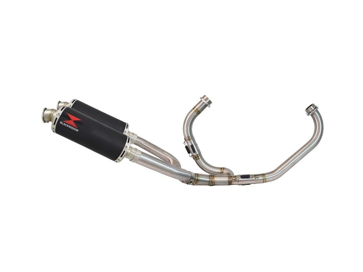 Exhaust System + 300mm Round Black Stainless Silencers HONDA VTR1000F Superhawk (SC36) Black Widow