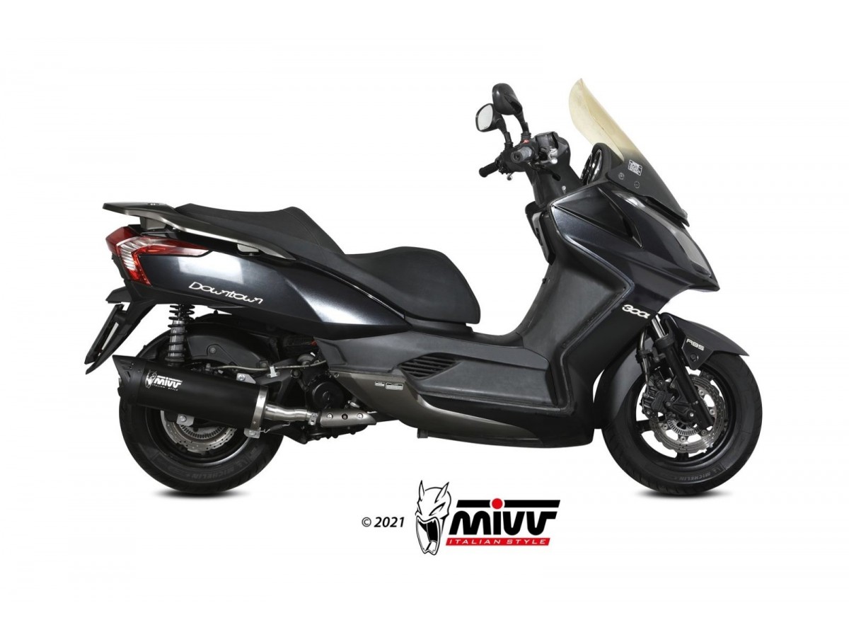 Kompletter Auspuff 1X1 Mivv Mover Schwarz lackierter Edelstahl Kymco Downtown 300 2009 - 2017