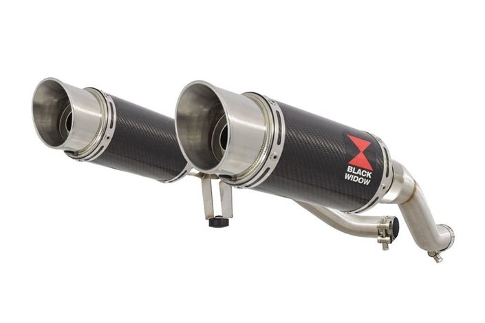 Twin Exhaust Silencer 200mm Round Carbon SUZUKI GW 250 Inazuma 2012-2017 Black Widow