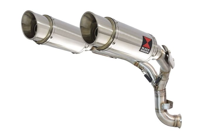 Twin 200mm Round Stainless Silencers & De Cat Eliminator Exhaust Pipe KTM 890 Duke 2020-2021 Black Widow