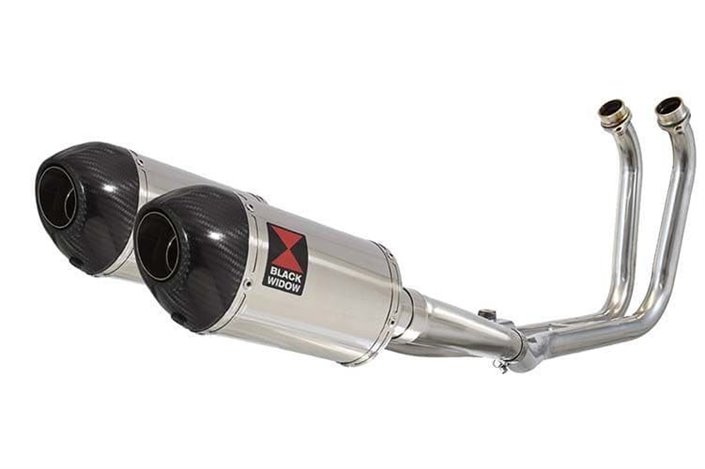 2-2 Full Exhaust System with 200mm Oval Stainless Carbon Tips Silencers YAMAHA TDM 900 Black Widow