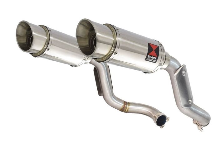 Exhaust High Level Link Pipes + 200mm Round Stainless Silencers HONDA VTR1000 F Superhawk (SC36) Black Widow