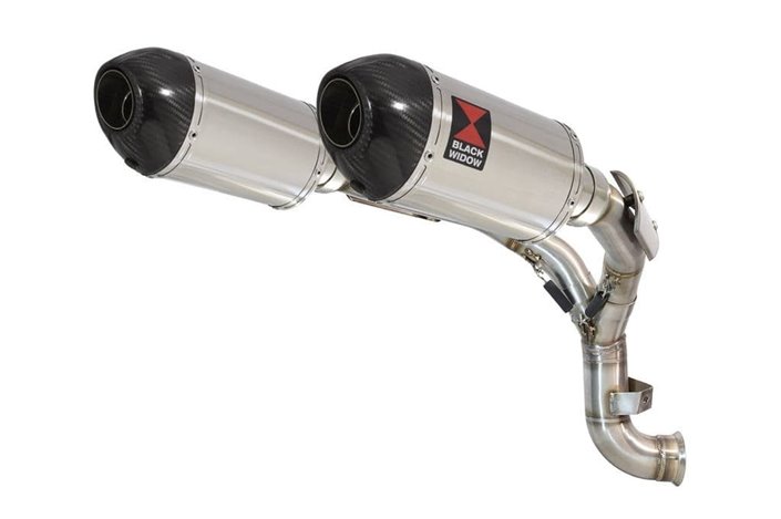 Twin 200mm Oval Stainless Silencers Carbon Tip & De Cat Eliminator Exhaust Pipe KTM 890 Duke 2020-2021 Black Widow