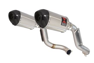 Exhaust High Level Link Pipes + 200mm Oval Stainless Carbon Tip Silencers HONDA VTR1000 F Firestorm (SC36) Black Widow