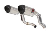 Exhaust High Level Link Pipes + 200mm Oval Stainless Carbon Tip Silencers HONDA VTR1000 F Firestorm (SC36) Black Widow