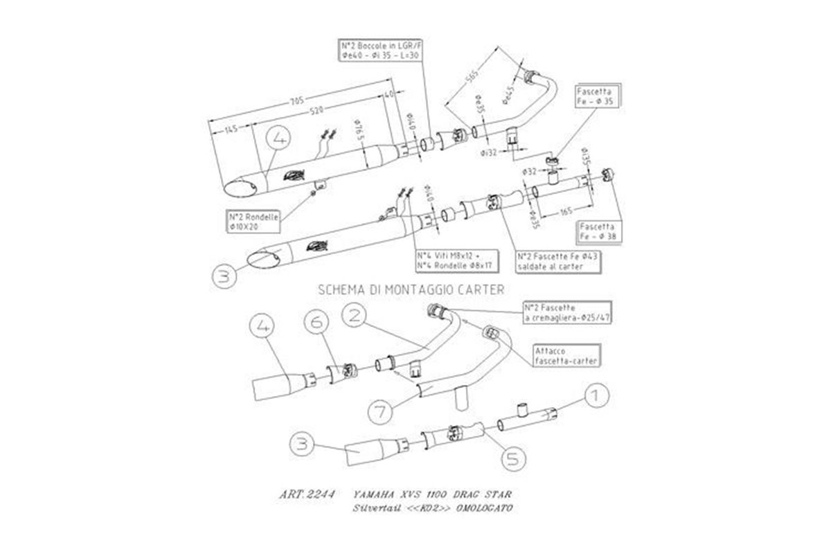 Scarico Terminale 2244 Leovince K02 Yamaha Xvs 1100 Drag Star 1999 - 2003