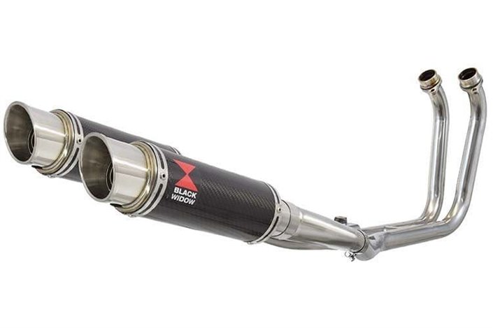 2-2 Full Exhaust System with 230mm GP Round Carbon Silencers YAMAHA TDM 900 Black Widow