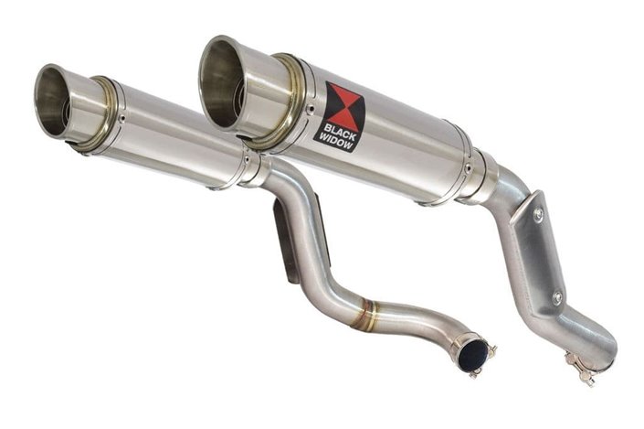 Exhaust High Level Link Pipes + 230mm GP Round Stainless Silencers HONDA VTR1000 F Superhawk (SC36) Black Widow