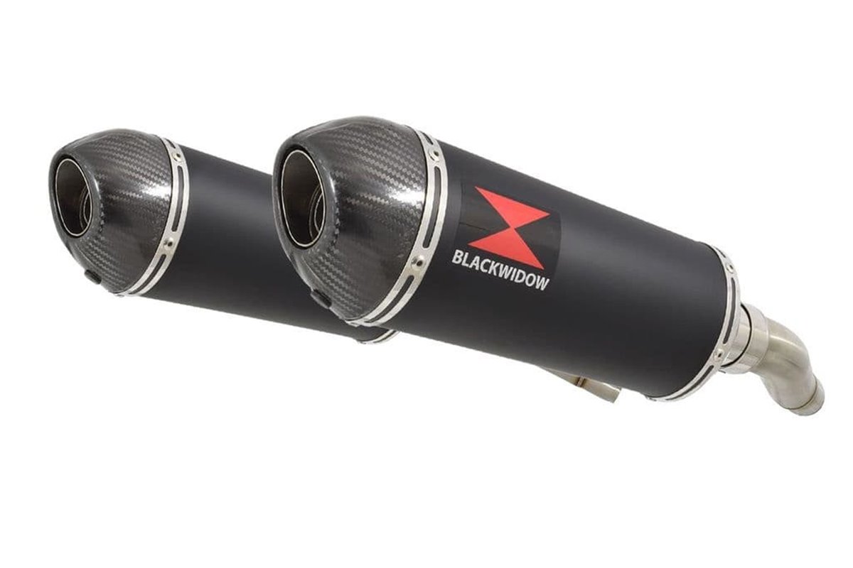 Twin Exhaust Silencers 300mm Oval Black Stainless Carbon Tip TRIUMPH Triumph Street Triple R 675 2007-2012 Black Widow