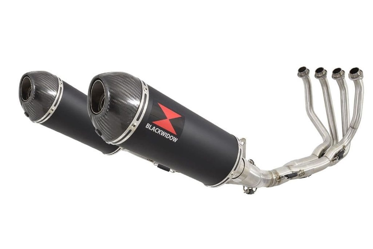 4-2 De-Cat Performance Exhaust System 300mm Oval Black Stainless Carbon Tip Silencers KAWASAKI Z900RS & Cafe Black Widow