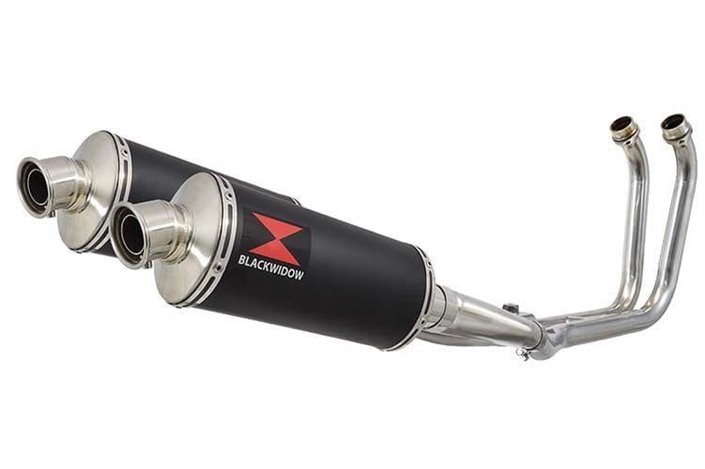 2-2 Full Exhaust System with 300mm Oval Black Stainless Silencers YAMAHA TDM 900 Black Widow