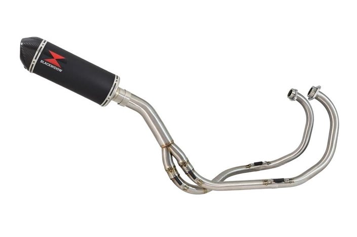 Exhaust System with 300mm Oval Black Stainless Carbon Tip Silencer KAWASAKI KLE 500 Black Widow