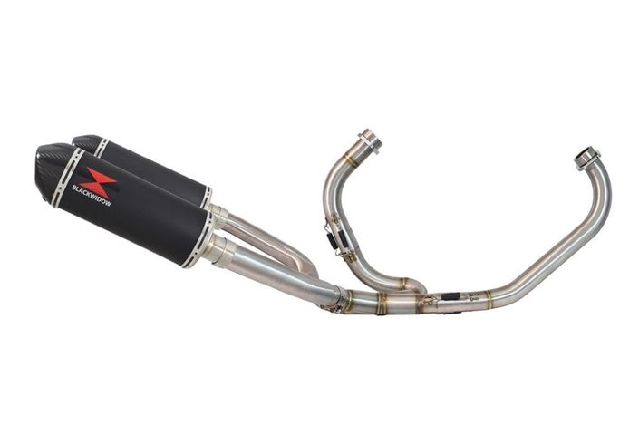 Exhaust System + 300mm Oval Black Stainless Carbon Tip Silencers HONDA VTR1000F Superhawk (SC36) Black Widow