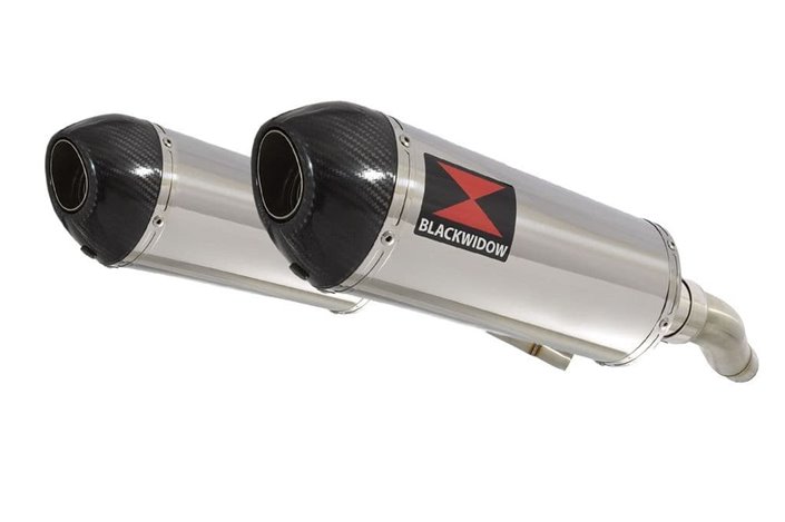 Twin Exhaust Silencers 300mm Oval Stainless Carbon Tip TRIUMPH Triumph Street Triple 675 2007-2012 Black Widow