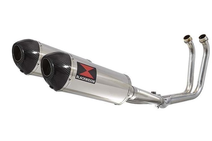 2-2 Full Exhaust System with 300mm Oval Stainless Carbon Tips Silencers YAMAHA TDM 900 Black Widow