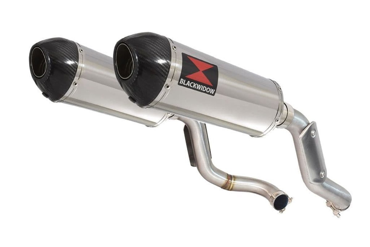 High Level Link Pipes + 300mm Oval Stainless Carbon Tip Silencers HONDA VTR1000F Superhawk (SC36) Black Widow