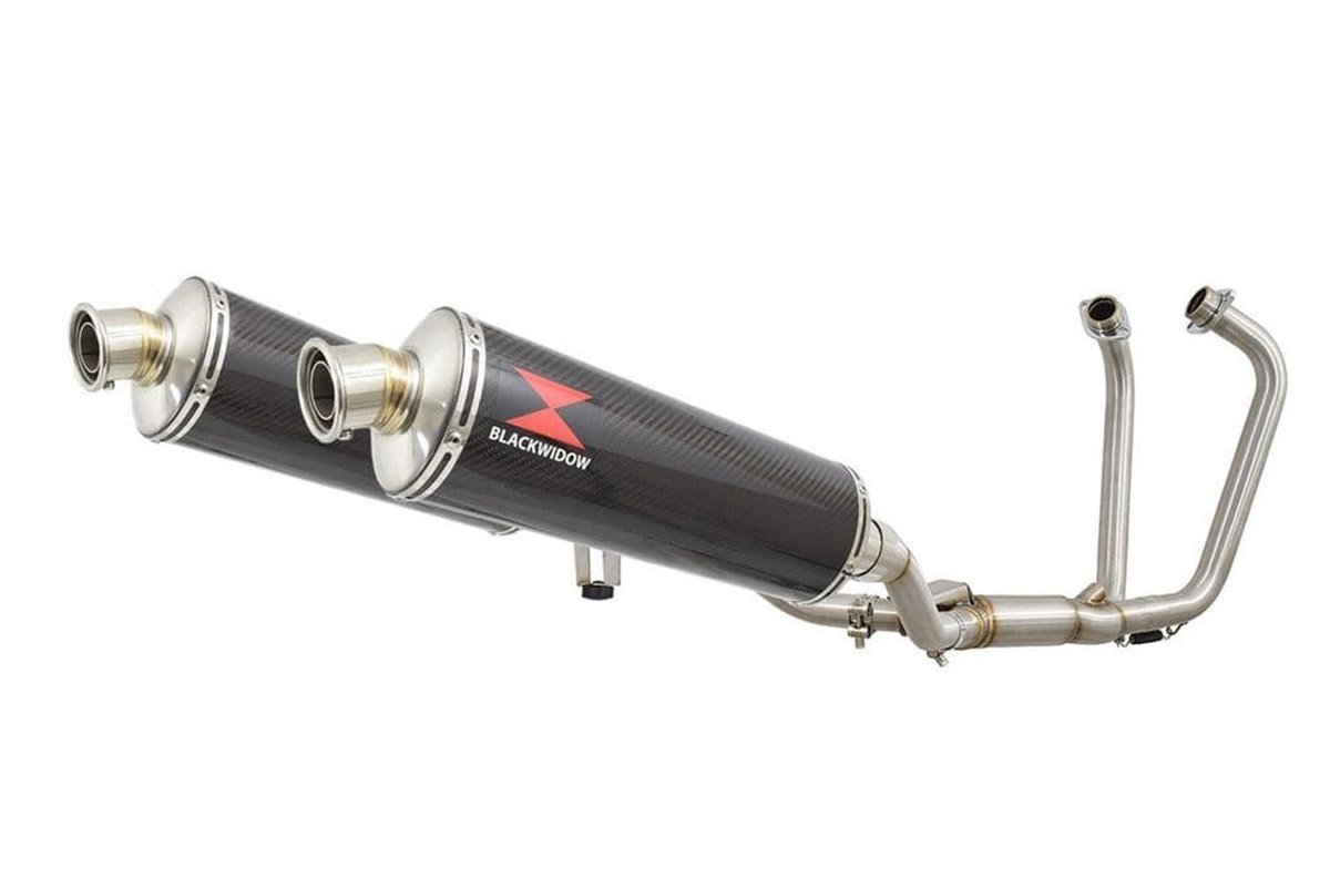 Twin Exhaust System 400mm Oval Carbon Silencer SUZUKI GW 250 Inazuma 2012-2017 Black Widow