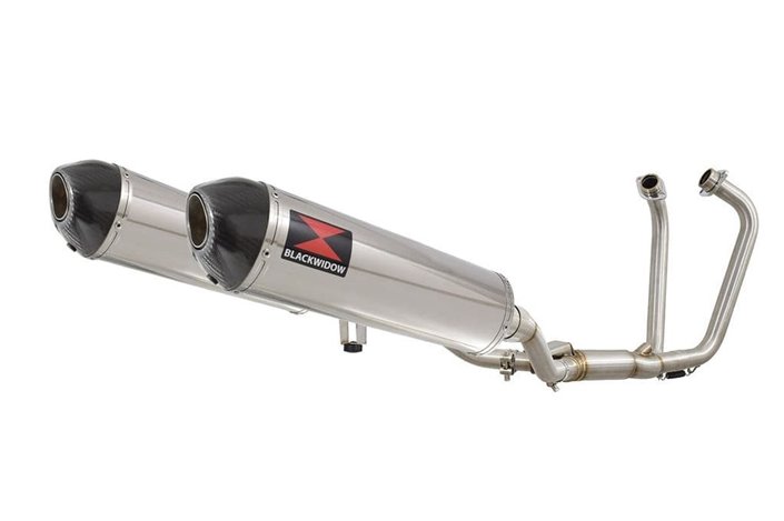 Dual Exhaust System Ovaler Schalldämpfer Mit 400 mm Carbonspitze SUZUKI GW 250 Inazuma 2012-2017 Black Widow