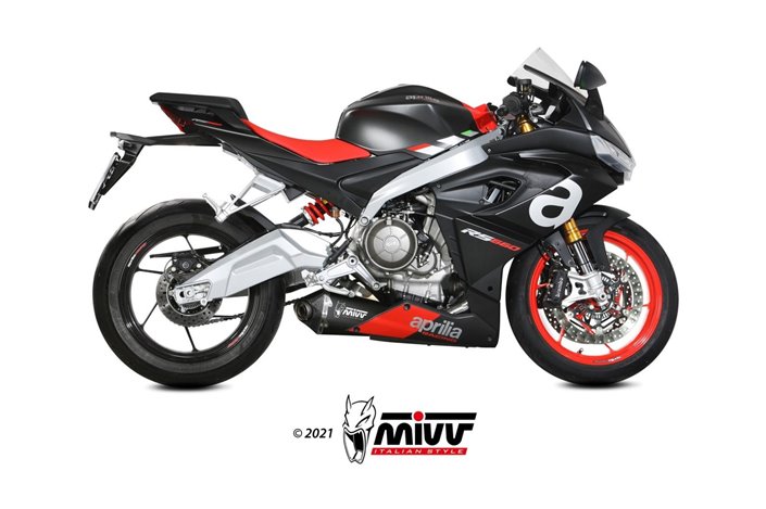 Vollständiges System 4 in 2 in 1 Escape Mivv Delta Race Schwarz Schwarz Edelstahl Aprilia Rs 660 2020 - 2022