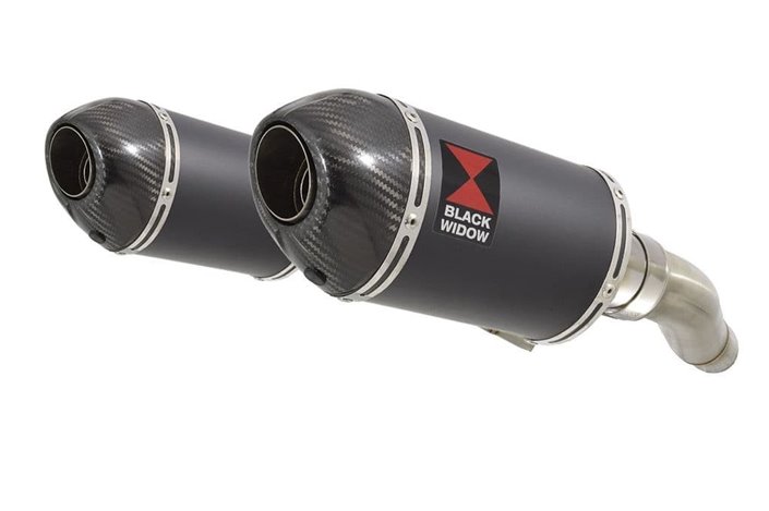 Twin Exhaust Silencers 200mm Oval Black Stainless Carbon Tip TRIUMPH Triumph Street Triple R 675 2007-2012 Black Widow