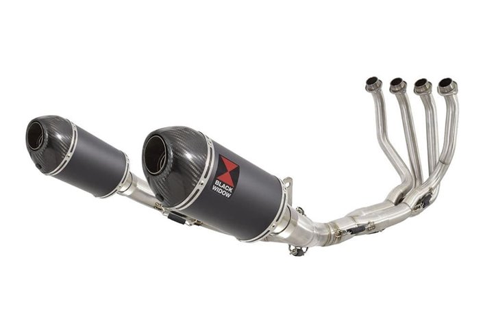 4-2 De-Cat Performance Exhaust System 200mm Oval Black Stainless Carbon Tip Silencers KAWASAKI Z900RS & Cafe Black Widow