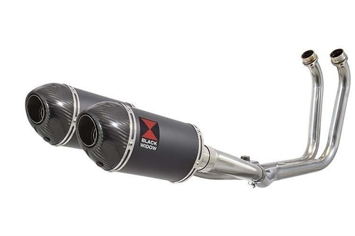 2-2 Full Exhaust System with 200mm Oval Black Stainless Carbon Tips Silencers YAMAHA TDM 900 Black Widow