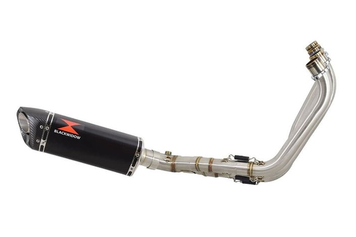 Low Level De-Cat Exhaust System 300mm Tri Oval Black Stainless Carbon Tip Silencer HONDA CBR650R 2019-2020 Black Widow