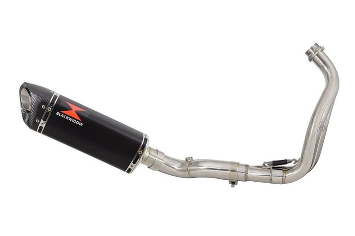 De-Cat Exhaust System 300mm Tri Oval Black Stainless Carbon Tip Silencer YAMAHA Tracer 700 2020-2021 Black Widow