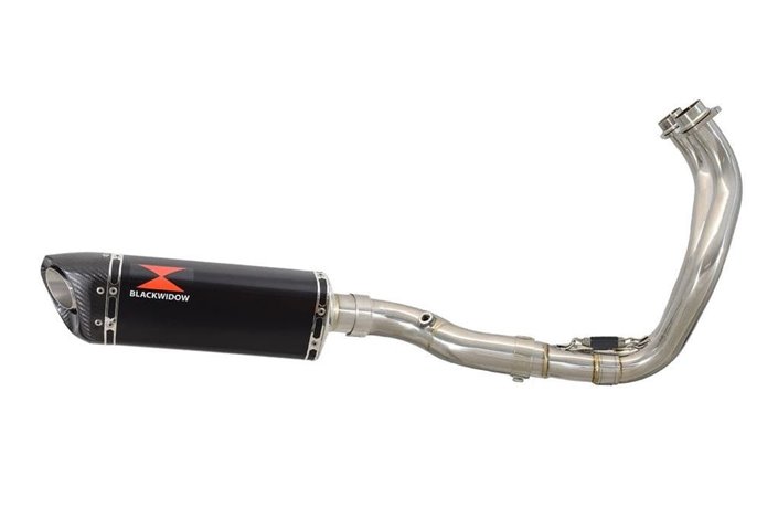 De-Cat Exhaust System 300mm Tri Oval Black Stainless Carbon Tip Silencer YAMAHA XSR 700 2021-2022 Black Widow