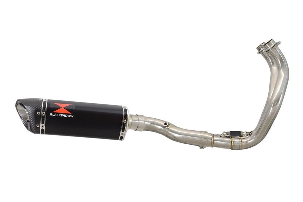 De-Cat Exhaust System 300mm Tri Oval Black Stainless Carbon Tip Silencer YAMAHA XSR 700 2021-2022 Black Widow