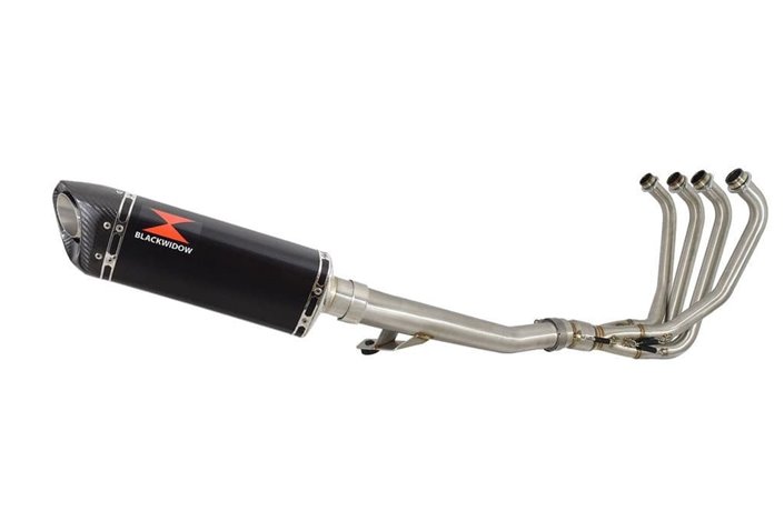 Oil Cooled Race Exhaust System 300mm Tri Oval Black Stainless Carbon Silencer SUZUKI GSF600 Bandit 1995-2004 Black Widow