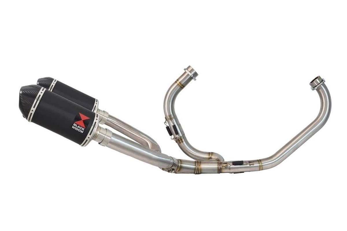 Exhaust System + 200mm Oval Black Stainless Carbon TIp Silencers HONDA VTR1000F Superhawk (SC36) Black Widow