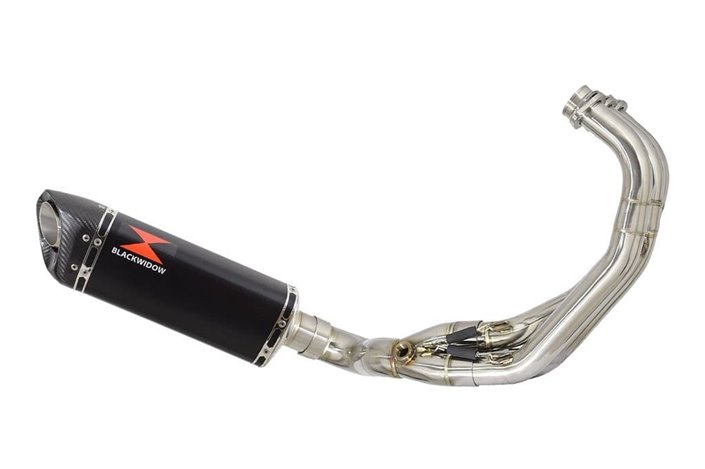 De-Cat Exhaust System + 300mm Tri Oval Black Carbon Tip Silencer YAMAHA MT09 MT-09 Tracer: Tracer GT Black Widow