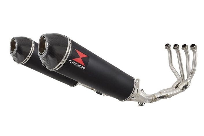 4-2 De-Cat Performance Exhaust System 400mm Oval Black Stainless Carbon Tip Silencers KAWASAKI Z900RS & Cafe Black Widow