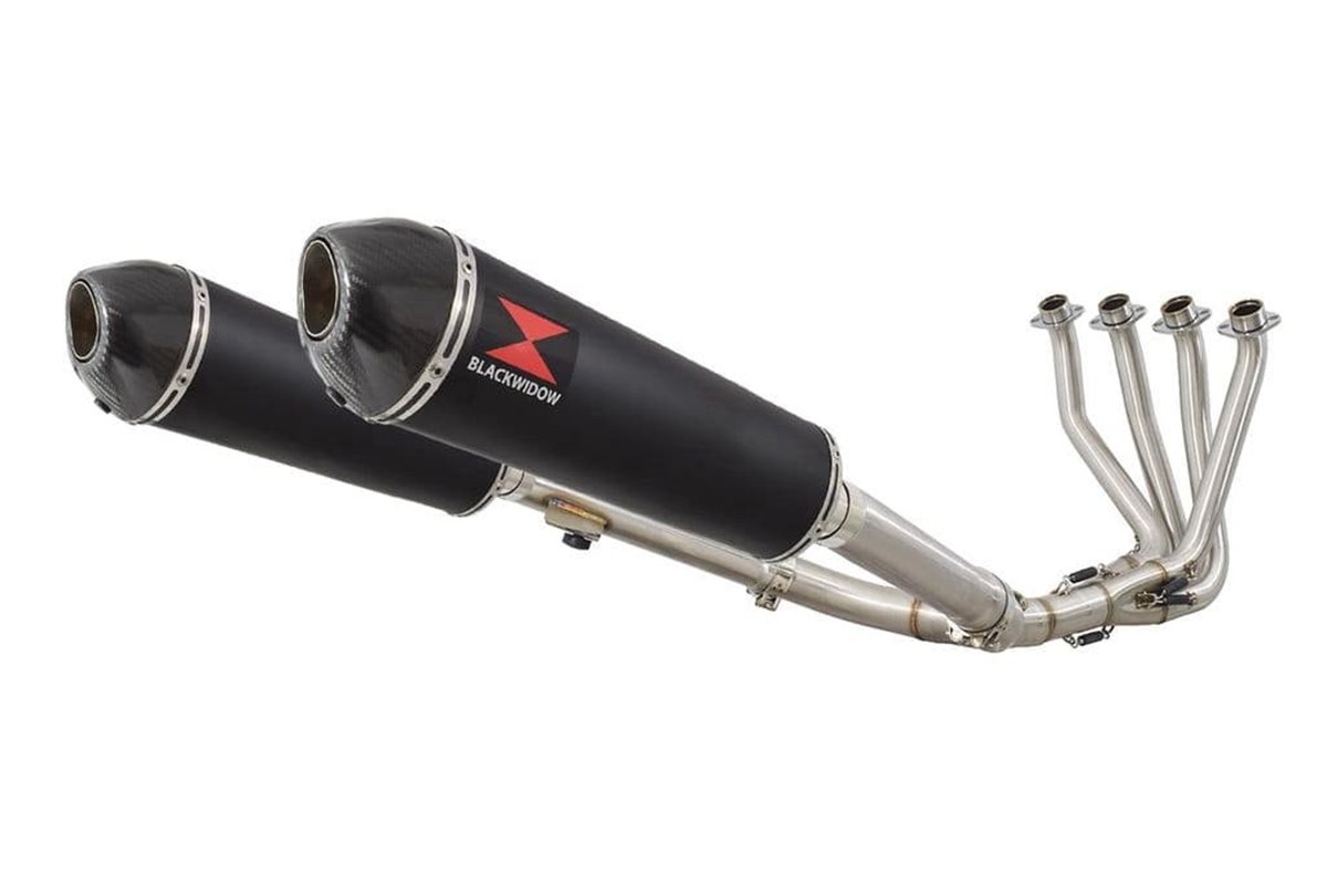 4-2 Exhaust System + 400mm Oval Black Stainless Carbon Tip Silencers HONDA CBR 1100 XX Blackbird Black Widow