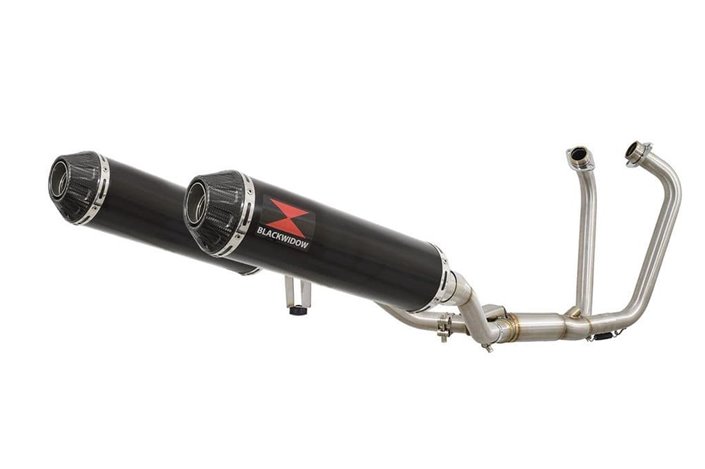 Twin Exhaust System 370mm Round Black Stainless Carbon Silencer SUZUKI GW 250 Inazuma 2012-2017 Black Widow