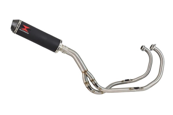 Exhaust System with 370mm Round Black Stainless Carbon Tip Silencer KAWASAKI KLE 500 Black Widow