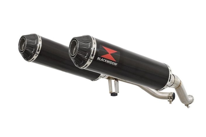 Twin Exhaust Silencer 370mm Round Black Stainless Carbon Tip SUZUKI GW 250 Inazuma 2012-2017 Black Widow