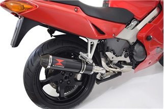 Ligne D'Échappement Complète + Silencieux Avec Embout Carbone Noir Rond 370mm HONDA VFR800F VFR 800 1997-2003 (RC46) Black Widow