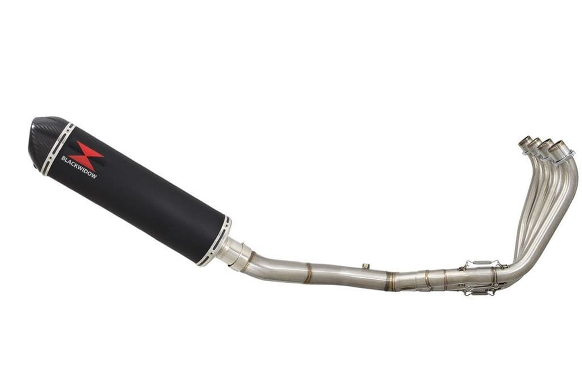 High Level De-Cat Exhaust System 400mm Oval Black Stainless Carbon Tip Silencer HONDA CB650F 2014-2020 Black Widow