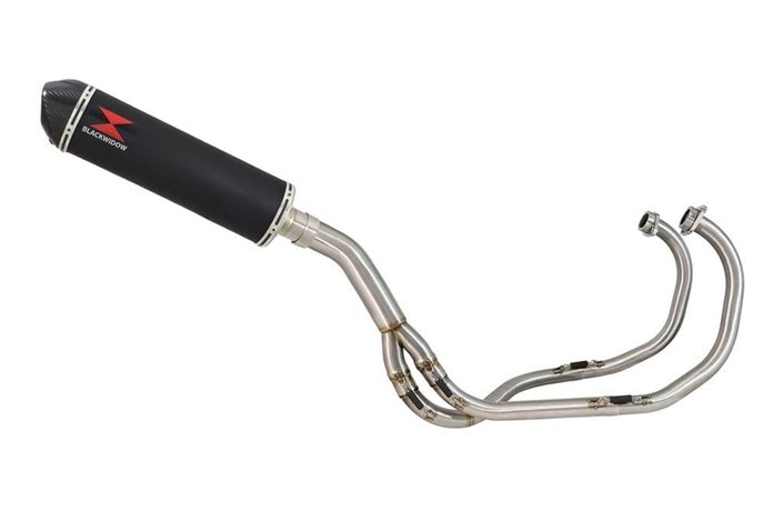 Exhaust System with 400mm Oval Black Stainless Carbon Tip Silencer KAWASAKI KLE 500 Black Widow