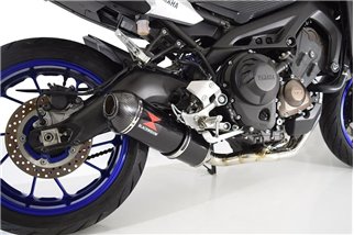 De-Cat-Auspuff Ovaler 400-mm-Schalldämpfer Mit Schwarzer Edelstahl-Carbonspitze YAMAHA MT09 2013-2020 Black Widow