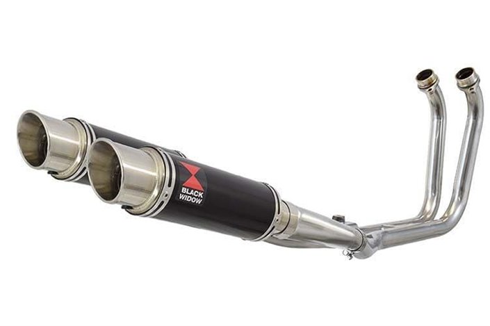 2-2 Full Exhaust System with 230mm GP Round Black Stainless Silencers YAMAHA TDM 900 Black Widow