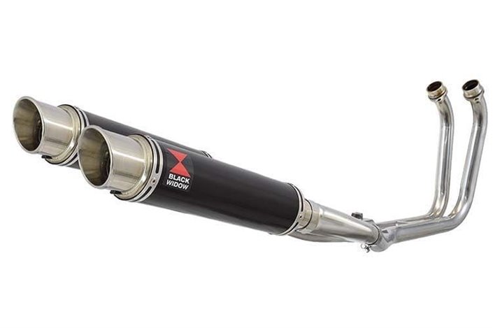 2-2 Full Exhaust System with 350mm GP Round Black Stainless Silencers YAMAHA TDM 900 Black Widow